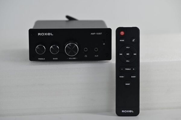 Roxel AMP-150BT Amplificador para receptor de audio estéreo Bluetooth de 2 canales, mini amplificador de alta fidelidad para altavoces de hasta 90 W x 2, con control de graves y agudos - Image 7