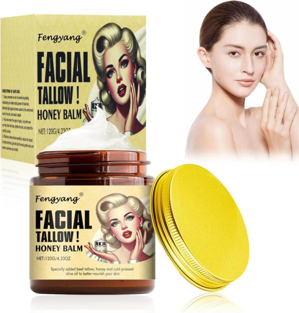 Fengyang® Beef Tallow Cream, Bálsamo De Sebo De Vacuno Y Miel, Crema De Sebo Para El Cuidado De La Piel, Hidratante Facial Con Sebo De Res Wrinkles Defense Para Mujeres