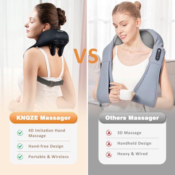 KNQZE Masajeador de cuello con calor, tejido profundo eléctrico 4D, masaje experto en amasado, almohada de masaje shiatsu inalámbrica para el cuello y la espalda para aliviar el dolor de cuello - Image 3