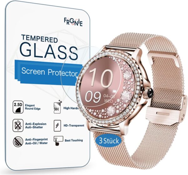 Frgnie Protector de pantalla compatible con reloj inteligente BOCLOUD NX19 para mujer de 1,3 pulgadas (3 unidades) de dureza 9H, protector de pantalla de vidrio templado compatible con reloj