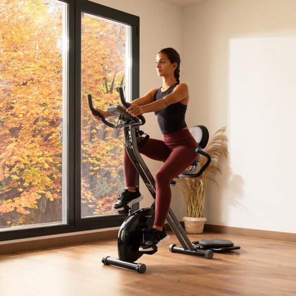 Cecotec Bicicleta Estática Plegable con Volante de Inercia X-Bike, Sistema Silence Fit, Con y Sin Respaldo, Manillar y Sillín Regulable, Pulsómetro, Pantalla LCD, Soporte dispositivos, Ruedas - Image 3