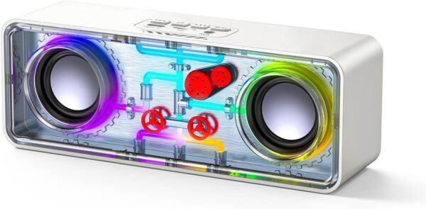 JAMELO Altavoz Bluetooth, Altavoz Portátil con Diseño Transparente, Luz de Transmisión, TWS, Tarjeta TF, AUX, Altavoz Exterior para Fiesta, Camping, Playa, Viajes, Senderismo, Blanco