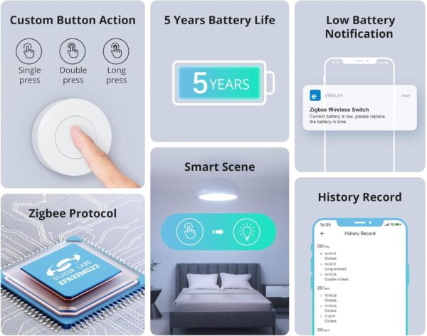 SONOFF Zigbee Wireless Switch SNZB-01P, requiere SONOFF ZigBee hub, Botón de Control Multifuncional de Tres vías para Dispositivos Domésticos Inteligentes, Compatible con Alexa,Smartthings y IFTTT - Image 3