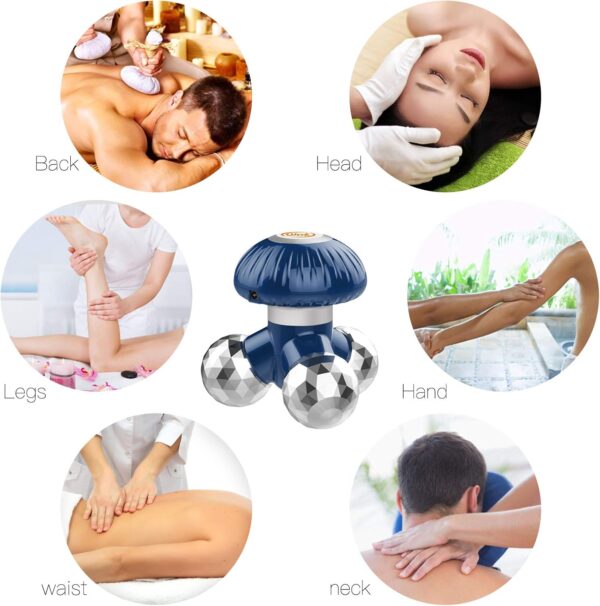 QHYK Handheld Vibrate Massager, 3 cabezas de masaje tocar el cuerpo, Batería o USB Power Proporcionar electricidad, Aliviar Cuerpo o tensión muscular, Full Body Massager portátil, Azul - Image 2