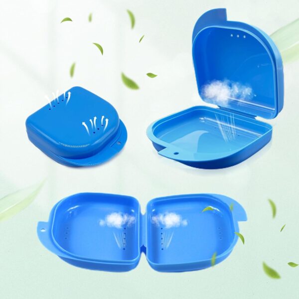 EUPSIIU 3 Piezas Caja Ortodoncia, Caja Dentadura, Caja de Dientes para Proteger Los Dientes con Agujeros de Ventilación, Caja Ferula, para Dentadura Postiza, Férula, Retenedor (Blanco, Azul, Rosa) - Image 3