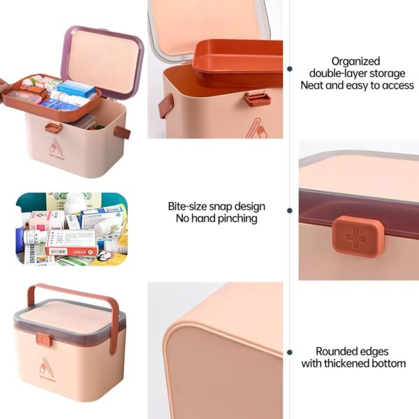 liuer Caja Medicamentos, Pequeño Caja Botiquín de Plástico con Asa,Botiquín de Primeros Auxilios,Almacenamiento de Botiquín Portátil,Organizador de Caja Médica,Caja de Botiquines Caseros - Image 3