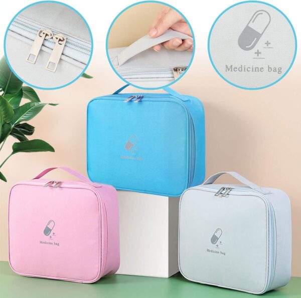 2 bolsas de medicamentos de gran capacidad, vacías, resistentes al agua, bolsa de primeros auxilios, bolsa de viaje, bolsa de medicamentos para viajes, hogar, oficina, oficina, gris - Image 4