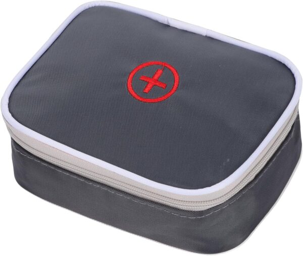 Bolsa de medicamentos portátil pequeña, mini bolsa de primeros auxilios, bolsa vacía de viaje, bolsa de almacenamiento médica para viajes, hogar, escuela, 13 x 10 x 4 cm (gris)