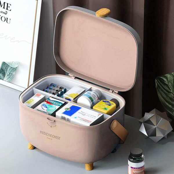 AiMeiteng Caja medicamentos, Organizador medicamentos, Caja de medicamentos para casa de dos niveles con asa, adecuada para guardar medicamentos（Rosa） - Image 2