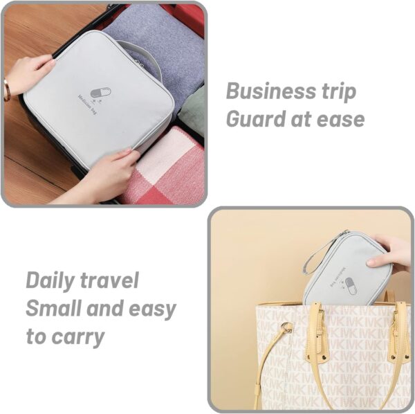 2 bolsas de medicamentos de gran capacidad, vacías, resistentes al agua, bolsa de primeros auxilios, bolsa de viaje, bolsa de medicamentos para viajes, hogar, oficina, oficina, gris - Image 3