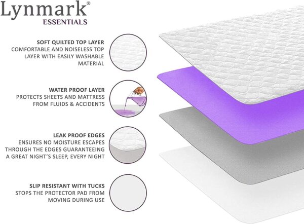 Protector de cama lavable, almohadilla con pliegues, paquete de 1, tamaño de cama individual, el mejor protector de colchón para incontinencia y humectación de cama, alfombrilla 100% impermeable y - Image 5