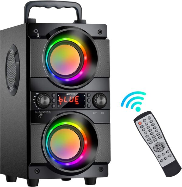 Supniu - Altavoz Bluetooth, 60 W, altavoz inalámbrico portátil, con doble bajo, Bluetooth 5.0, inalámbrico, 100 pies, potente soporte de altavoz al aire libre, radio FM para el hogar en pleno - Image 9