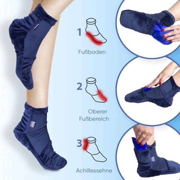 ICEHOF Calcetines de refrigeración con 4 acumuladores de frío – Tejido suave / 1 par con almohadillas de refrigeración Gel Terapia de Frío para Pies Dedos de los Pies en Quimioterapia Reumatismo - Image 3