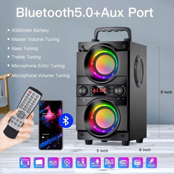 Supniu - Altavoz Bluetooth, 60 W, altavoz inalámbrico portátil, con doble bajo, Bluetooth 5.0, inalámbrico, 100 pies, potente soporte de altavoz al aire libre, radio FM para el hogar en pleno - Image 2