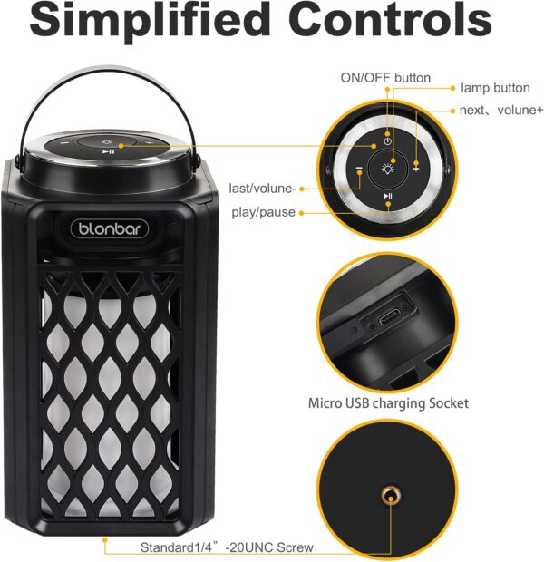 blonbar Altavoz Bluetooth Inalambrico Exterior Altavoces, IP65 Impermeable, 10W Altavoces Portatil Bluetooth Speaker con Luce de Llama con Audio HD para decoración del hogar, Patio, jardín - Image 7