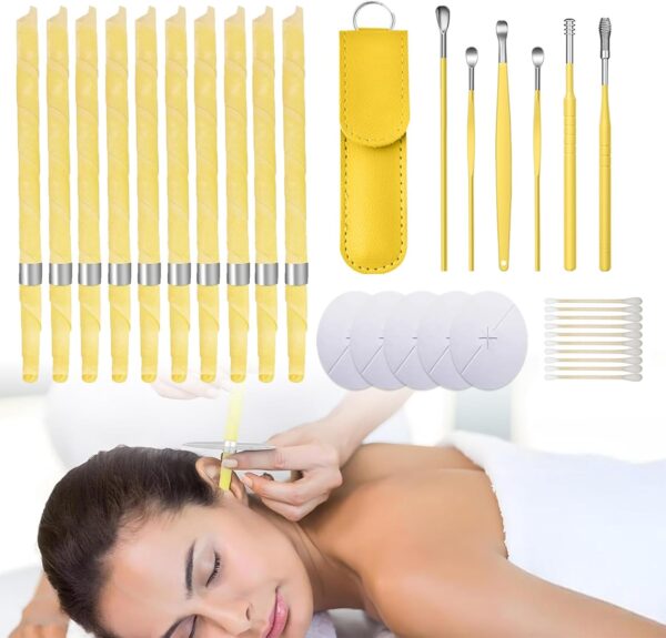 KUBDPQOR Quitar Cera Oidos - Kit Completo de Velas para Limpiar los Oídos - Excelente Aspirador de Cera de Oídos - Conos de Cera para una Limpieza Profunda y Cómoda - Audispray Adulto