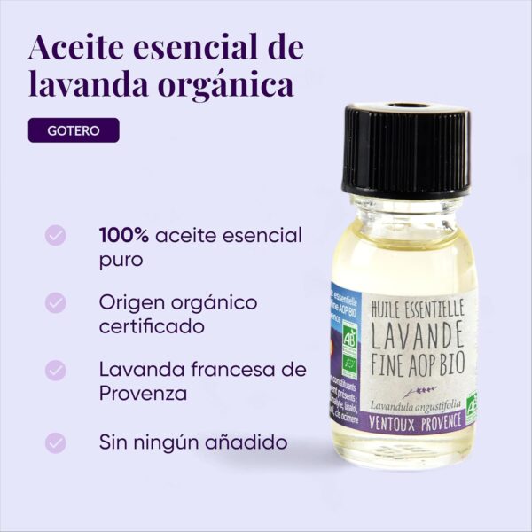 Aceite Esencial de Lavanda Fina AOP Orgánico - 100% Puro y Natural, Cultivado y Envasado en Provenza - Aceite Esencial de Aromaterapia Relajación y Bienestar para Masaje, Baño, Difusor - 15ml - Image 2