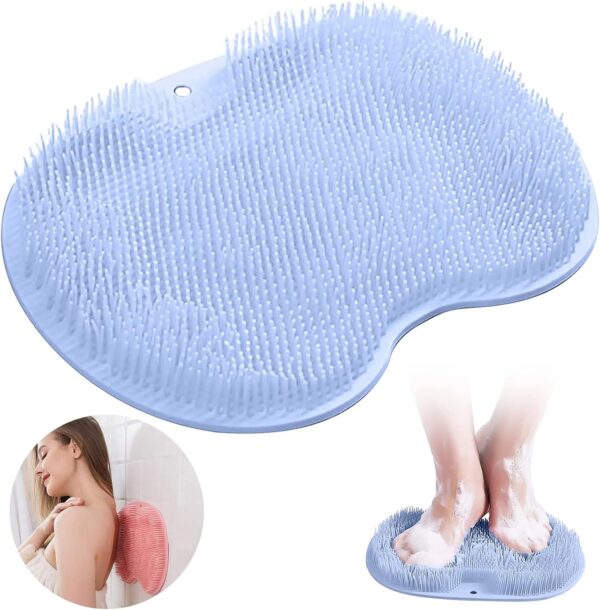 Almohadilla de masaje de silicona antideslizante, limpiador de espalda, limpiador de masaje con ventosas antideslizantes, exfoliante para la espalda, limpia, exfolia, masajea tu espalda (azul)