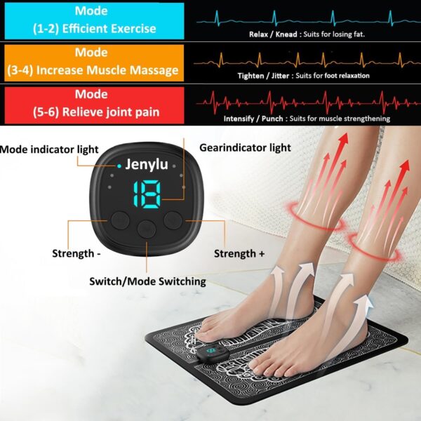 Masajeador de Pies Eléctrico, Masajeador pies con Tecnología EMS para Circulación y 6 Modos, 20 Niveles de Intensidad Ajustable para Alivio del Dolor Masajeador de pies para la relajación muscular - Image 4