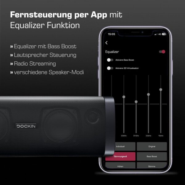 DOCKIN D Fine Altavoz Portátil Bluetooth de 50W Impermeable IP55, hasta 10 Horas de Reproducción con Sonido de Alta Fidelidad y Estereo, Powerbank, NFC, Negro, Diseñado en Alemania - Image 2