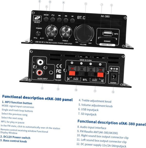 Hemobllo Ak380 Coche 12 Amplificador Receptores Estéreo Amplificador De Audio Amplificador Pa Receptor Estéreo Receptor Estéreo Componentes De Audio Receptores Amplificador - Image 7