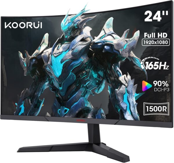 KOORUI Monitor de 24 Pulgadas, 180Hz Pantalla Curva 1920×1080(FHD), 1ms Tiempo de Respuesta, Bisel Ultrafino, Inclinación Ajustable, Compatible con HDMI2.0/DP1.2