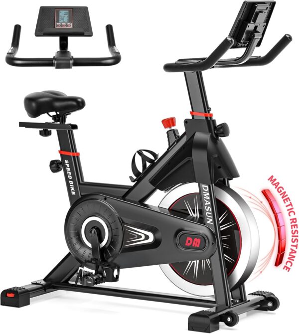 Bicicleta Estatica, Bici Estatica Profesional DMASUN con Portavasos, Ejercicio Silencioso Seguro, Cómodo Cojín Del Asiento, Capacidad 160 kg (Funda Sillin Bicicleta Estatica Incluida)