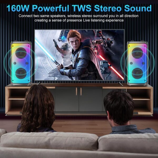 TAMPROAD Altavoces Bluetooth portátiles con subwoofer, Pico de 80 W, Potente, Gran Boombox Bluetooth inalámbrico con Sonido estéreo, micrófono, Luces LED (Q55-2 Mic) - Image 3