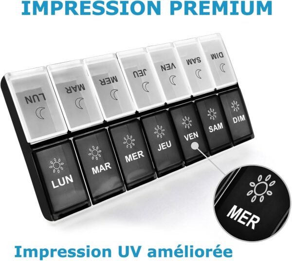 Pastillero Semanal 2 Tomas 7 Días，Dosificador de Comprimidos con 14 Compartimentos, Organizador de Pastillas para Viaje Uso Diario, Vitaminas, Medicinas Diarias - Image 2