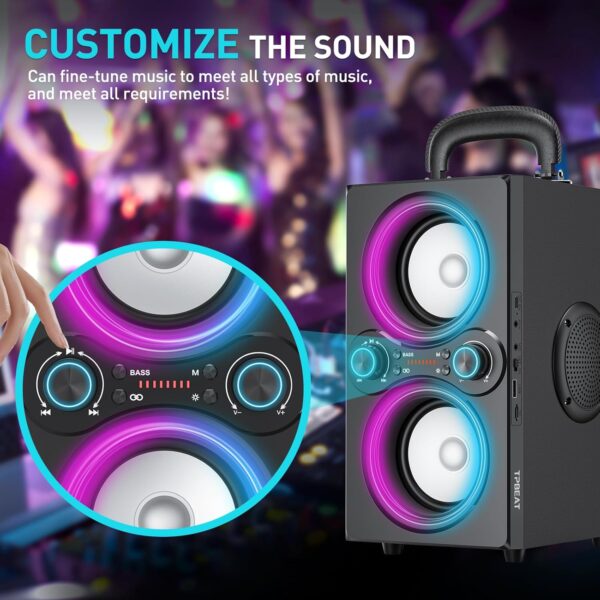 TPBEAT Altavoz Bluetooth Potente, 80W Party Altavoz Bluetooth inalámbrico, con Luces, Supergraves, Altavoz portatil estéreo TWS de Alto Volumen de 100 dB, para Fiestas, Camping - Image 6