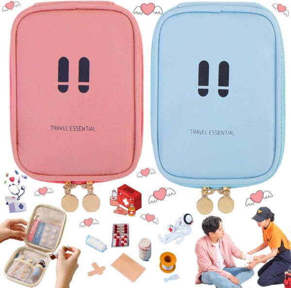 Liekadijiae 2 Piezas Kit De Primeros Auxilios De Viaje Portátil, Neceser Medicamentos Viaje, Mini Bolsa Médica, Mini Vacio Botiquin de Primeros Auxilios, Botiquin Vacio, Neceser Botiquin(Azul, Rosa)