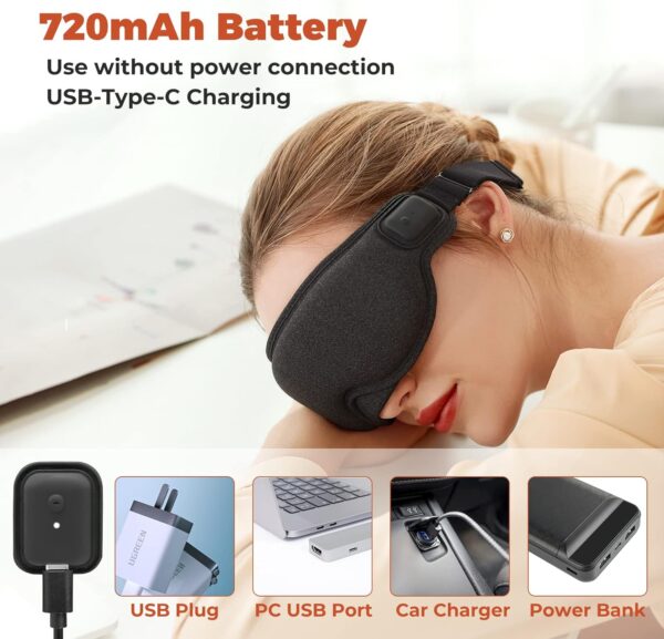 Máscara de ojos térmica, máscara eléctrica inalámbrica calentada con 2 temperaturas ajustables, calentamiento rápido y uniforme, puerto de carga tipo C, compresión de ojos cálida con batería de 720 - Image 2