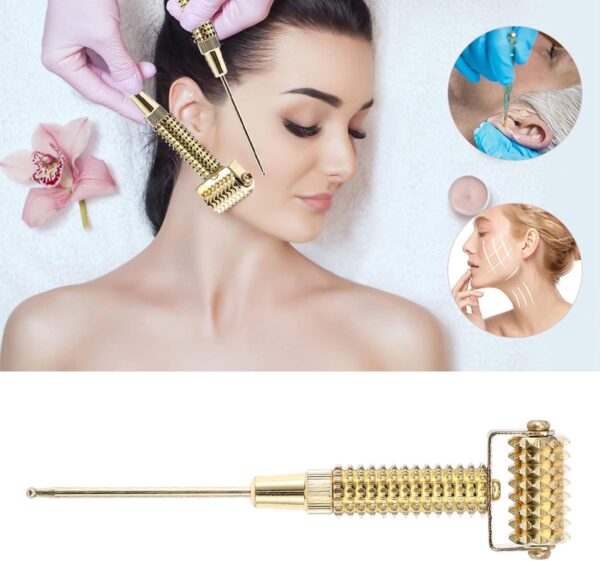 Alupre Rodillo de Masaje Facial, Sonda de Puntos de acupuntura del oído, Sonda Facial Acupoints Primavera Aguja de Masaje de Rodillos para Cuerpo, oído y Facial(Oro) - Image 3