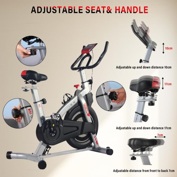 ISE Bicicleta Estática Indoor con Resistencia inercial Ajustable, Bicicleta Estatica Profesional con Sensor de Pulso/Pantalla/Soporte para teléfono, Sillín y Asa Ajustables,Silenciosa,Fitness En Casa - Image 5