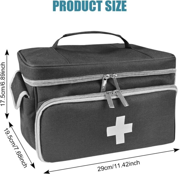 Bolsa médica de primeros auxilios vacía, bolsa de emergencia, bolsa de enfermería, organizador de medicamentos de gran capacidad con varios compartimentos para visitas a casa, casa, viaje, negro - Image 2
