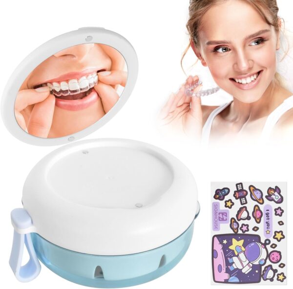 Caja de Baño para Dentaduras Postizas, Estuche Protector Bucal con Espejo, Estuche Portátil de Retenedor de Ortodoncia, Caja Limpieza Ortodoncia Blanco - Image 8