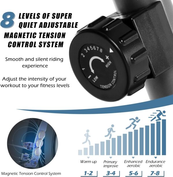 ISE Bicicleta Estática con Respaldo, Bicicleta Estatica Reclinadas, 8 Niveles de Resistencia, Sensor de Pulso, Bici Estatica Entrenamientos de Recuperación,Bicicletas Estaticas, Máx. 120 kg - Image 3