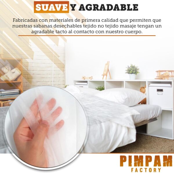 PimPam Factory - Pack 200 Sábanas de TNT Desechables 14gr - 80x200cm - Hipoalergénico - Repele Líquidos - No Ajustable - Ideal para Camas y Camillas de Masaje - 100% Reciclables - Image 3