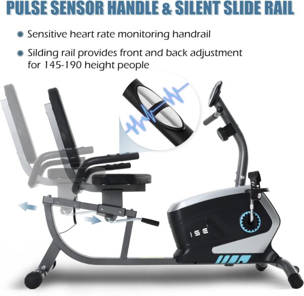 ISE Bicicleta Estática con Respaldo, Bicicleta Estatica Reclinadas, 8 Niveles de Resistencia, Sensor de Pulso, Bici Estatica Entrenamientos de Recuperación,Bicicletas Estaticas, Máx. 120 kg - Image 5