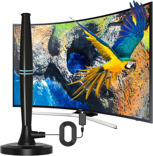 YOUNLEN Antena TV,Antena TV Interior Potente TDT,Receptor de TV de Ganancia 4K 1080P VHF UHF FM DVB-T2 DTMB Antena Digital HD Base Magnética,Recepción 360° Amplificador Antena TV Interior