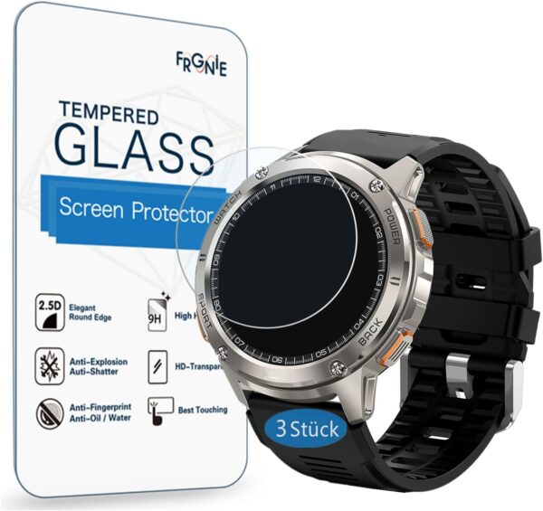 Frgnie Protector de pantalla compatible con reloj inteligente KOSPET Tank T3 (3 unidades) HD Antiarañazos, dureza 9H Protector de pantalla de vidrio templado