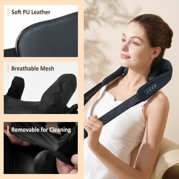 KNQZE Masajeador de cuello con calor, tejido profundo eléctrico 4D, masaje experto en amasado, almohada de masaje shiatsu inalámbrica para el cuello y la espalda para aliviar el dolor de cuello - Image 4