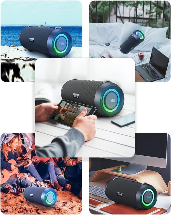 MIFA A90 Altavoz Portátil Bluetooth Inalámbrico Impermeable RGB LED Luz True Wireless Stereo 30 Horas de Reproducción, Micro-SD, Memoria USB, Jack 3,5mm, Carga Type C, Negro - Image 6