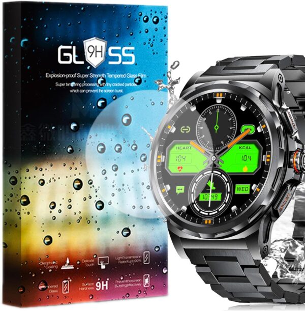 MBROS Compatible para [3 Pedazo Protector] 9H Protector De Pantalla De Cristal Templado Compatible para Smartwatch ESFOE 2024 Reloj Inteligente Hombre 1.43" ‎SML6-J (3 Pedazo Protector)