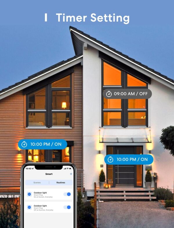 Meross Enchufe Inteligente Exterior Impermeable, WiFi Enchufe Exterior con 2 Tomas, Compatible con Alexa, Google Assistant y SmartThings, con Control Remoto - Image 5