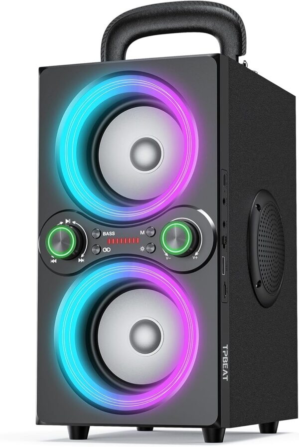 TPBEAT Altavoz Bluetooth Potente, 80W Party Altavoz Bluetooth inalámbrico, con Luces, Supergraves, Altavoz portatil estéreo TWS de Alto Volumen de 100 dB, para Fiestas, Camping