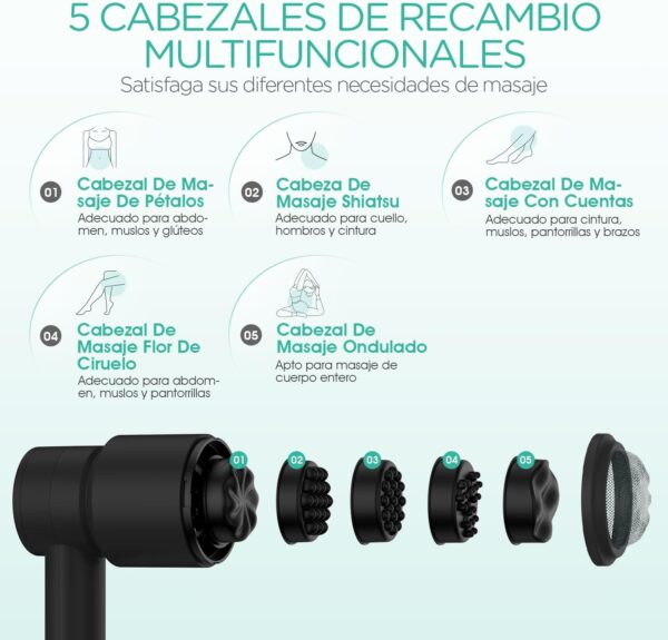 VOYOR-HEALTH Masajeador Anticelulitico, Eléctrico Juego de Masajeador Celulitis para Masaje de Cuerpo Completo, Masajeador de Relajación Muscular con 5 Cabezas Muti-Funcionales CM410, Negro - Image 4