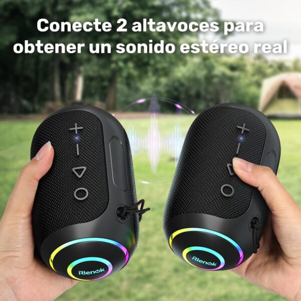 RIENOK S4 Altavoz Bluetooth Portátil Bluetooth 5.3 Potente Impermeable IPX7 Pequeño Inalámbrica Emparejamiento Estéreo Apoya Tarjeta SD Negro - Image 6