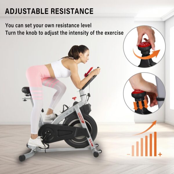 ISE Bicicleta Estática Indoor con Resistencia inercial Ajustable, Bicicleta Estatica Profesional con Sensor de Pulso/Pantalla/Soporte para teléfono, Sillín y Asa Ajustables,Silenciosa,Fitness En Casa - Image 4
