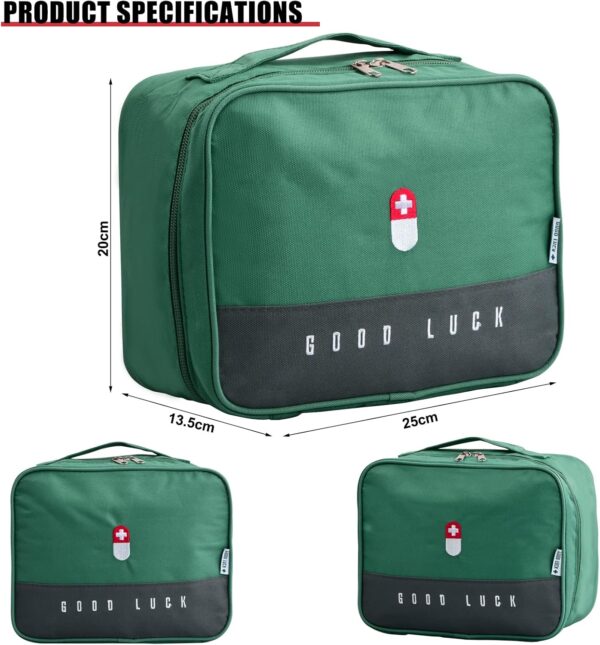 Bolsa de medicamentos, Bolsa de Emergencia, Botiquín de Primeros Auxilios Caja Médica Portátil de Emergencia, Grand Capacidad, Portátil, para Oficina Hogar Viajes Camping (Verde) - Image 2